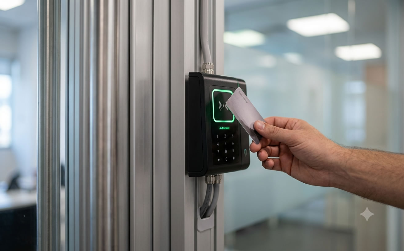Control de acceso con lector RFID instalado en empresa