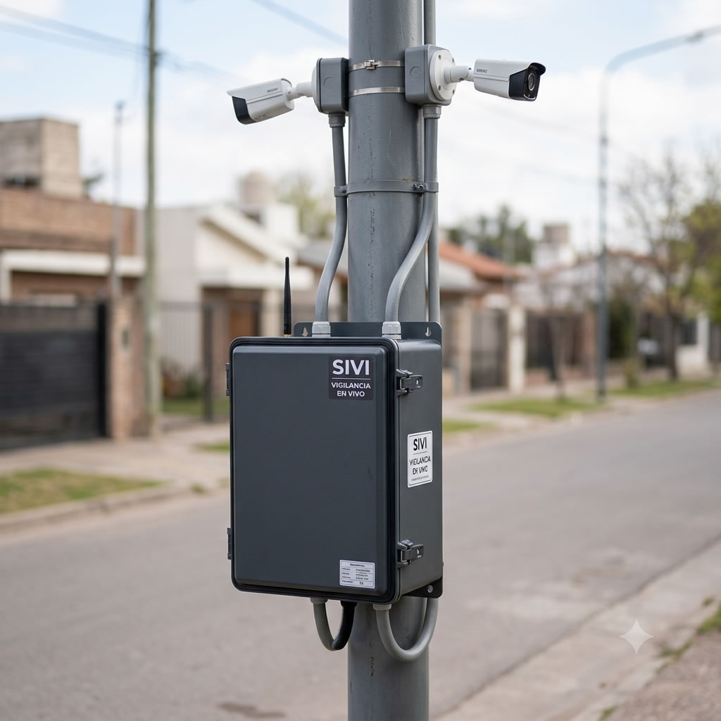 Gabinete del sistema SIVI instalado en la vía pública para vigilancia barrial